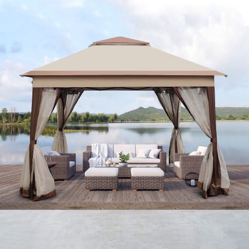 Outdoor 11x 11Ft Pop Up Gazebo Canopy With Removable Zipper Netting; 2-Tier Soft Top Event Tent; Suitable For Patio Backyard Garden Camping Area; Coff Outdoor 11x 11Ft Pop Up Gazebo Canopy With Removable Zipper Netting; 2-Tier Soft Top Event Tent; Suitable For Patio Backyard Garden Camping Area; Coff